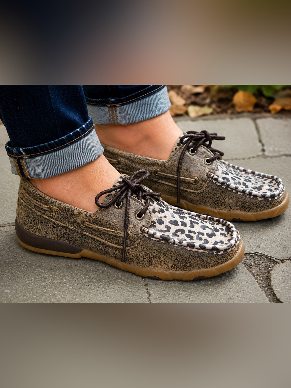 Twisted X Distressed Leopard Boat Shoe Driving Mocs | Women’s 7.5 M